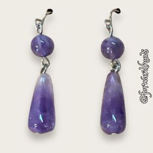 Elegant Amethyst Teardrop Dangle Earrings - Silver Tone